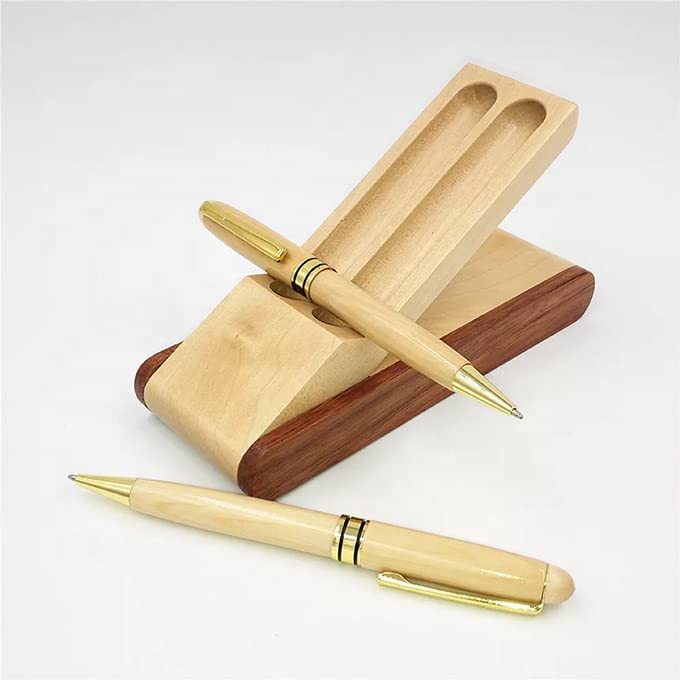 Fancy Minimalist Wooden Pens - Gentlemen Nice Pens Handcrafted Unique Business Pens for Men, Cool Old Fashioned Pen and Case Set Gift for Journal Writing (Single Display)