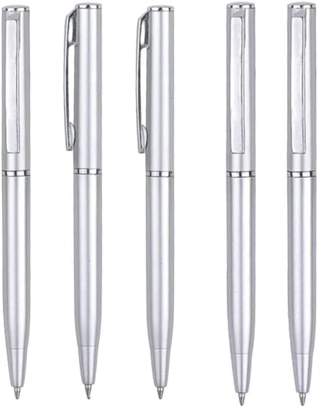 5 Pcs Silver Small Pens Mini, Retractable Ballpoint, Writing Pen Short Pens Stainless Steel Point Pen with Copper Fittings Ballpoint Pen Small Personalized for Pockets Business