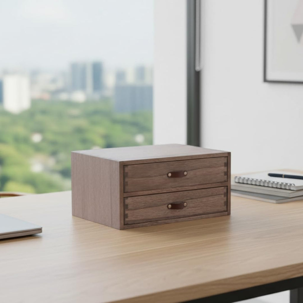 DDYURI Wood 2 Drawer Desktop Organizer Cabinet - Desk Storage Box for Kitchen Counter, Dresser Tabletop - Wooden File Organizer Printer Machine Stand for Office Accessories Chest Dark (FAX2C-DK)