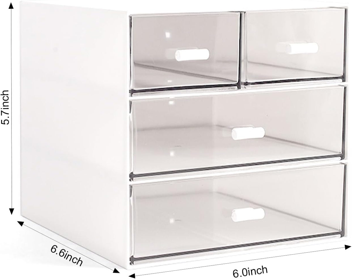 Marknor Makeup Organizer, Desk Organizer with 4 Drawers, Sundries Storage，Vanity Organizer, Cosmetic Storage Organizer, Desk Storage Box, Bathroom Counter or Dresser, White QBH-4CT-1