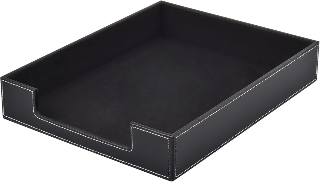 Leather Letter Tray, Office Supplies Desk Organizer for Mail Paper Files Magazines Jewelry Cosmetics,Luxury Letter Holder&Multipurpos Stackable Office Desktop Storage Box ,Black