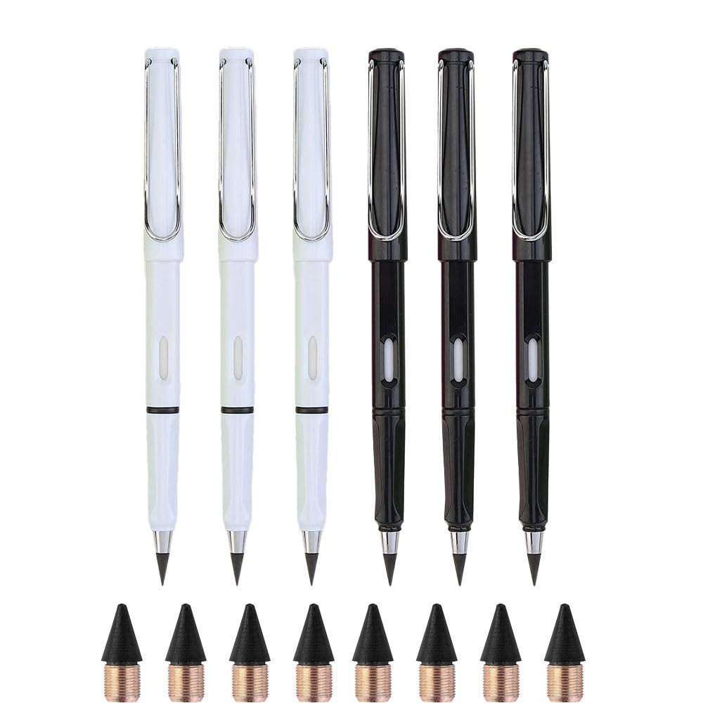 12 Sets Everlasting Pencil, Infinity Pen, NO-Sharpening Pencils for Writing Drawing Students Sustainable for Home Office School Supplies (12 Pens + 12 Erasers + 12 Replaceable Nibs)