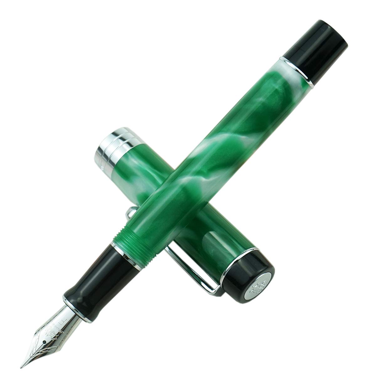 Jinhao 100 Fountain Pen Celluloid Classic Style, #6 Nib Smooth Writing Instrument with Refillable Converter and Pen Case Set