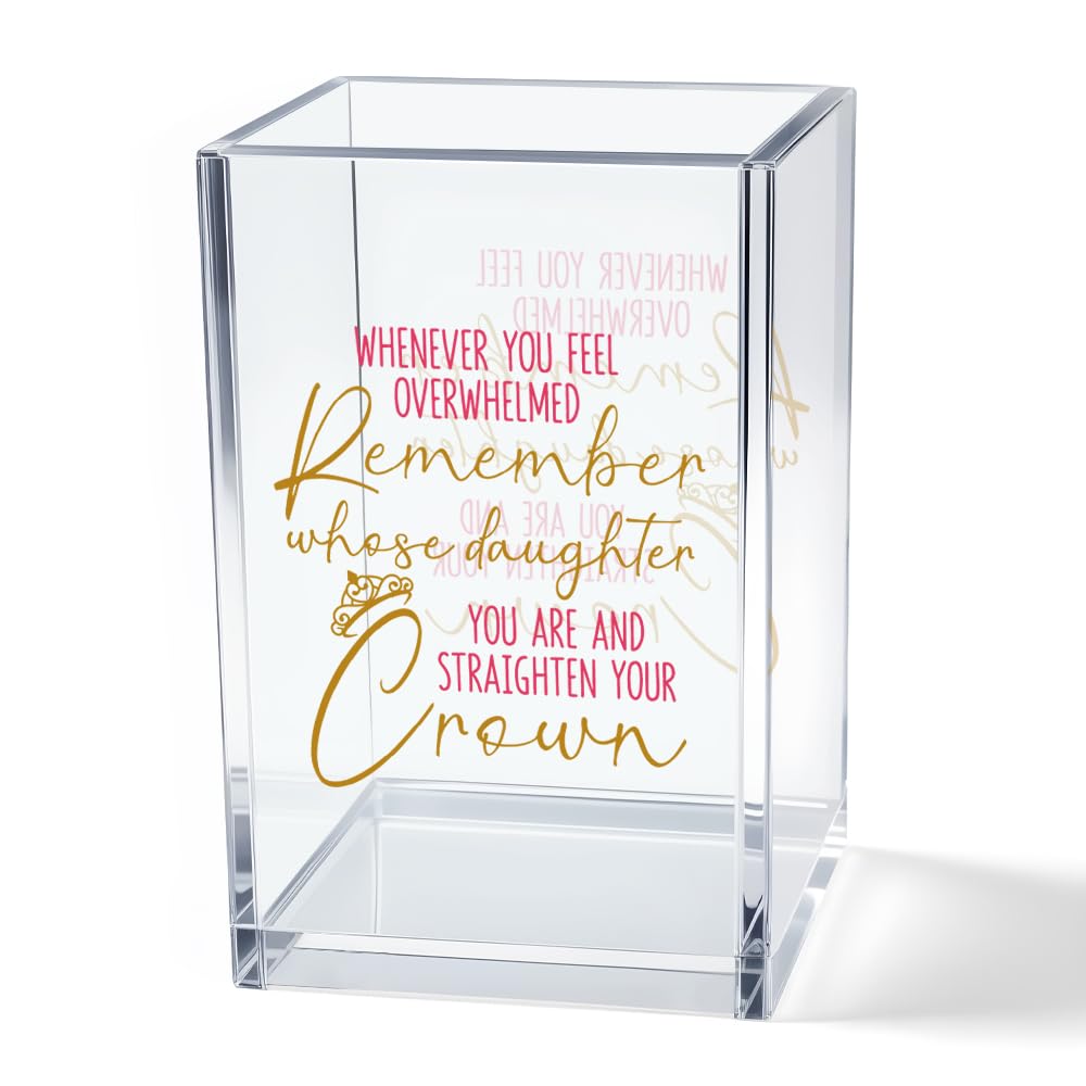 God is Within Her She Will Not Fall Psalm 46:5 Acrylic Cosmetic Pencil Pen Holder Cup, Pink Preppy Bow Desk Organizer for Home Office Decor, Christian Faith Gifts for Women Girls Coworkers Lady