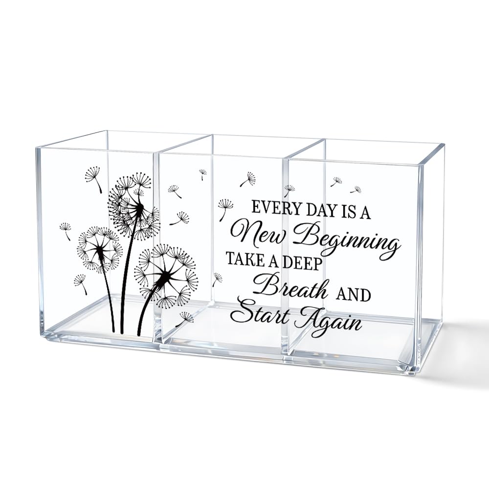 Every Day Is a New Beginning Acrylic Pen Holder 3 Compartments