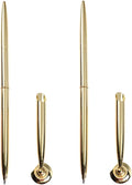 2Pcs Gold Pen And Pen Stand Round Pen Holder Signing Pen Set Metal Attached To Desk Base Stands For Wedding Office Ballpoint Set Ballpoint Attached Base Desk Writing Supplies
