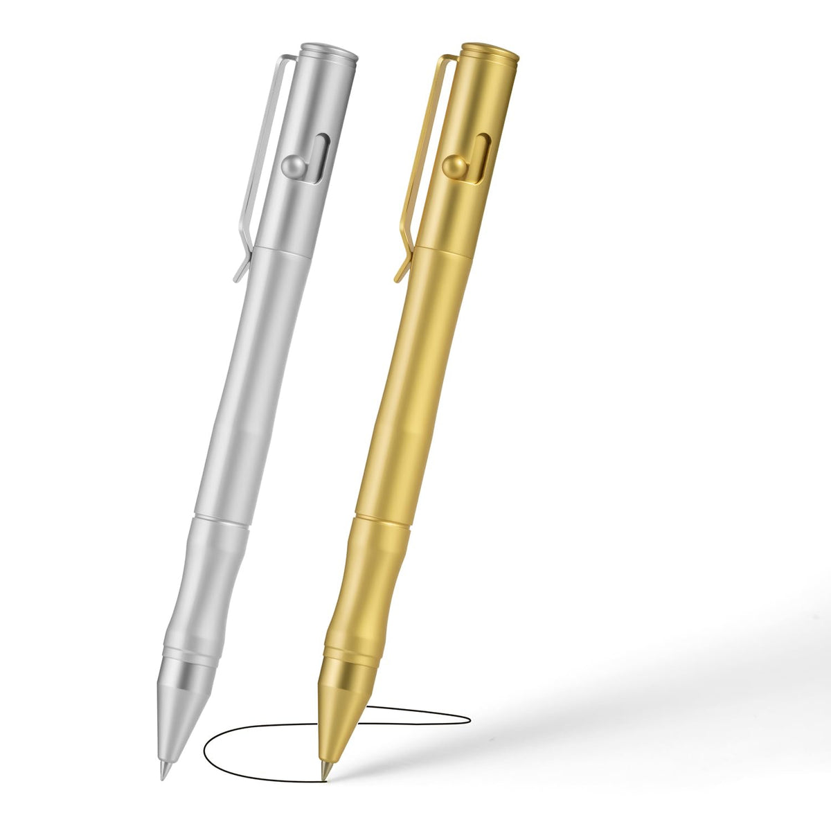 Origin-Joy Brass Bolt Action Pen Set, Heavy Duty EDC Copper Metal Tactile Turn Pen With Gel Ink Refills (Nickel White & Gold)
