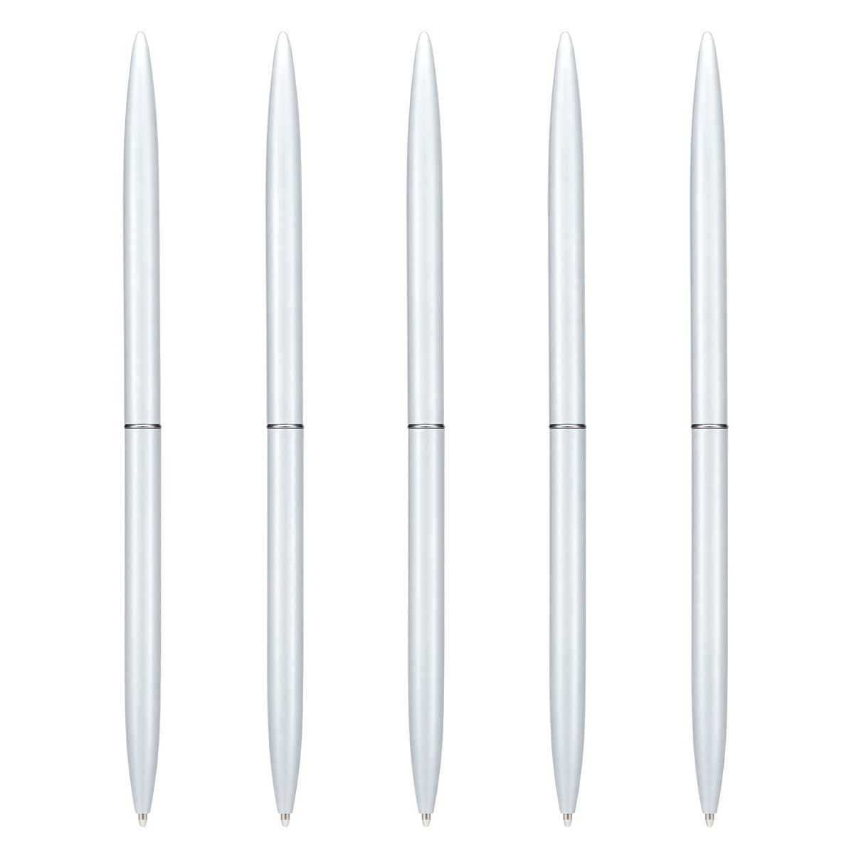 5 Pieces Ballpoint Pen Set, Black Ink Slim Lightweight Smooth Writing Metal Pen, for Business Office Teacher Student Wedding Guest (Silver)