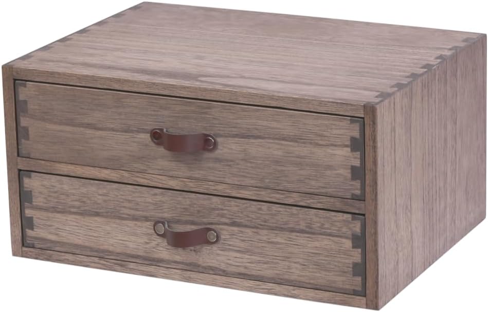 DDYURI Wood 2 Drawer Desktop Organizer Cabinet - Desk Storage Box for Kitchen Counter, Dresser Tabletop - Wooden File Organizer Printer Machine Stand for Office Accessories Chest Dark (FAX2C-DK)