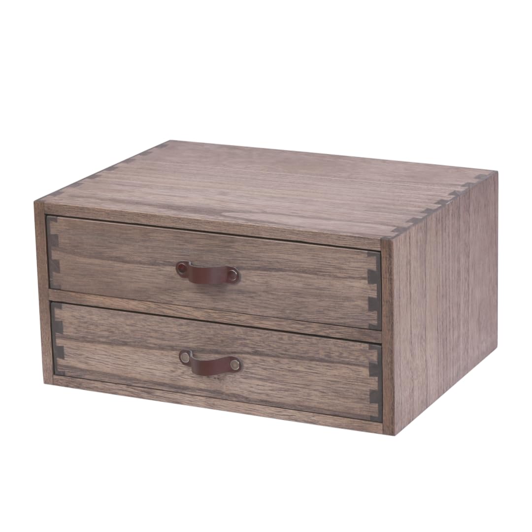 DDYURI Wood 2 Drawer Desktop Organizer Cabinet - Desk Storage Box for Kitchen Counter, Dresser Tabletop - Wooden File Organizer Printer Machine Stand for Office Accessories Chest Dark (FAX2C-DK)