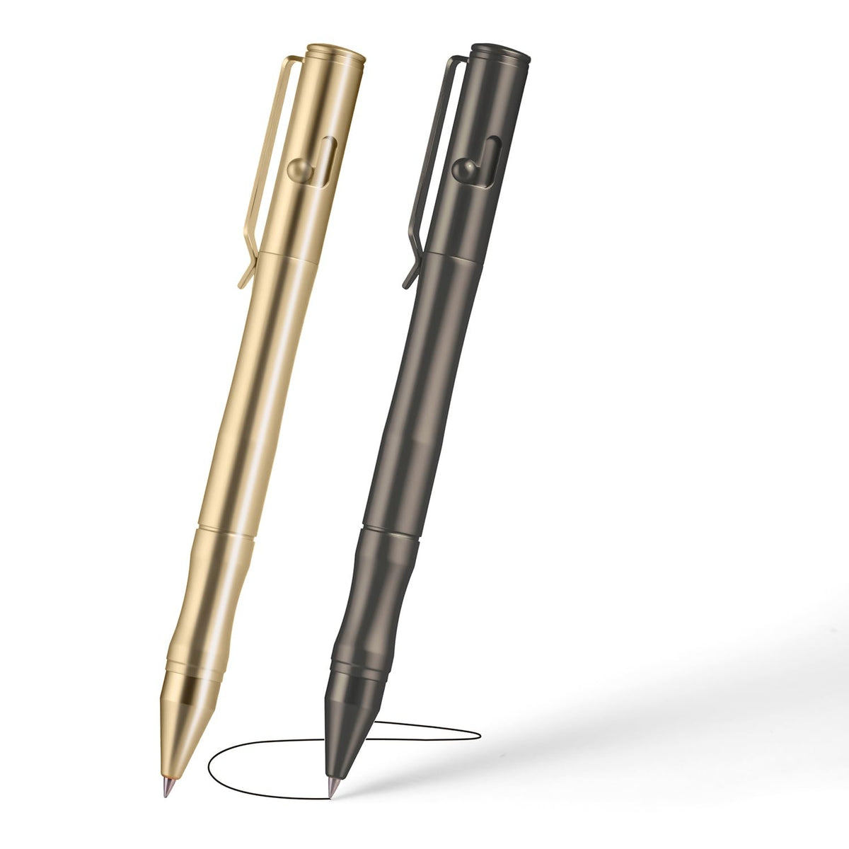 Origin-Joy Brass Bolt Action Pen Set, Heavy Duty EDC Copper Metal Tactile Turn Pen With Gel Ink Refills (Nickel White & Gold)