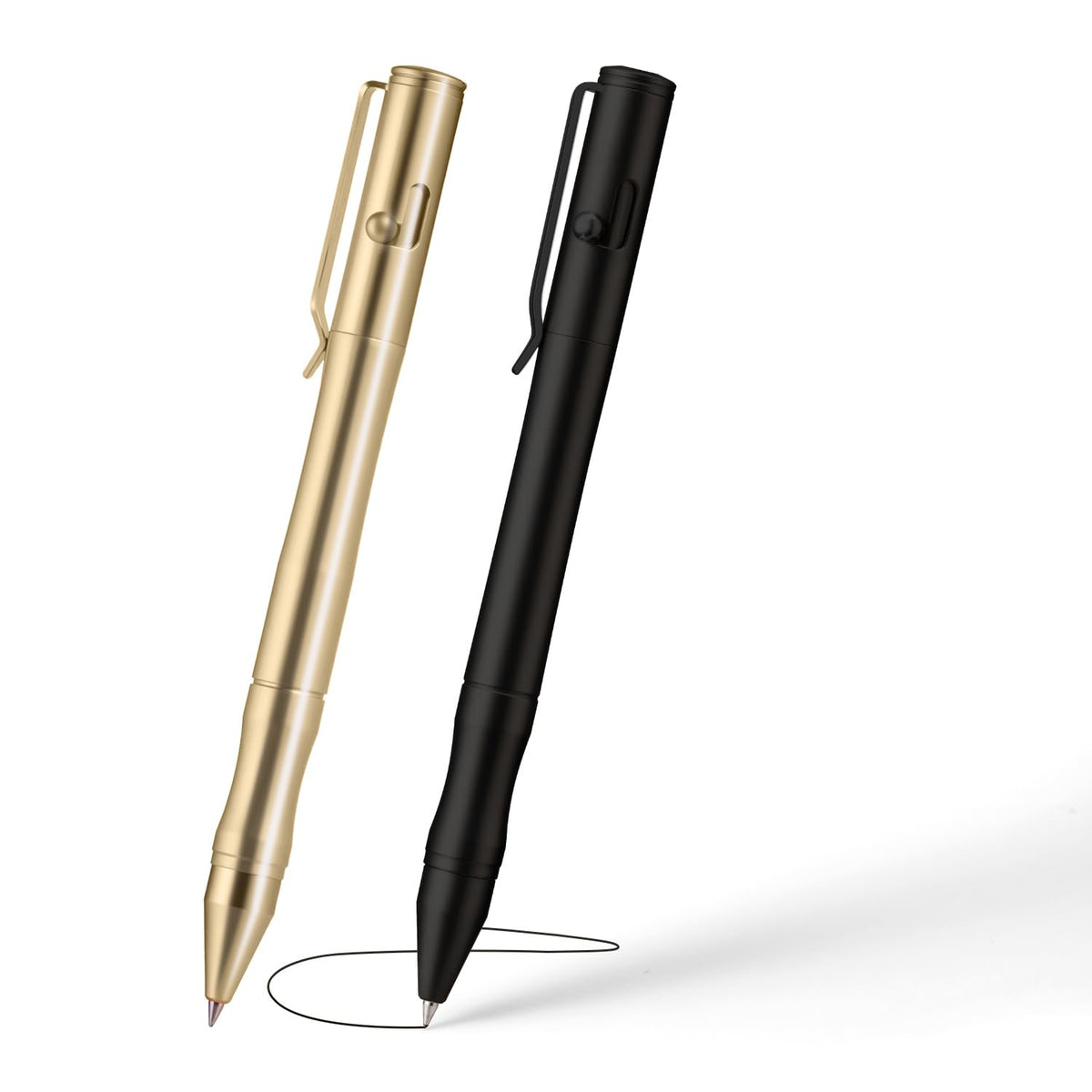 Origin-Joy Brass Bolt Action Pen Set, Heavy Duty EDC Copper Metal Tactile Turn Pen With Gel Ink Refills (Nickel White & Gold)