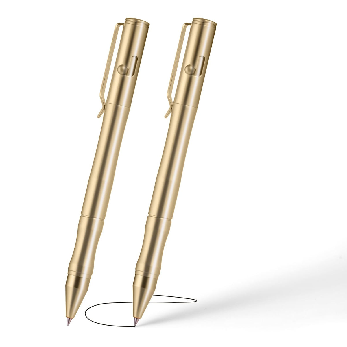Origin-Joy Brass Bolt Action Pen Set, Heavy Duty EDC Copper Metal Tactile Turn Pen With Gel Ink Refills (Nickel White & Gold)