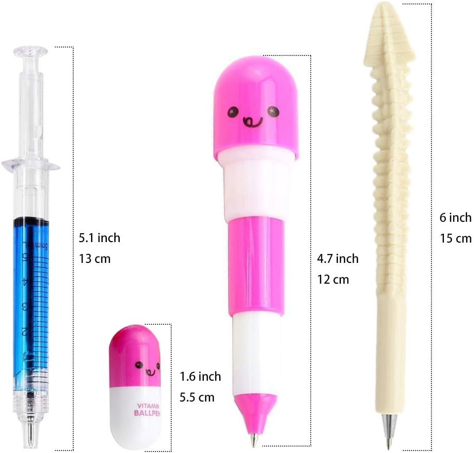 4 Syringe Pens + 6 Pill Pens + 10 Bone Design Ballpoint Pens - Medical Theme Nurse Gifts & Novelty Pen Set for Halloween, Thanksgiving & Christmas