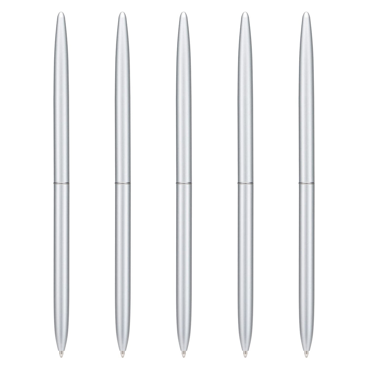 5 Pieces Ballpoint Pen Set, Black Ink Slim Lightweight Smooth Writing Metal Pen, for Business Office Teacher Student Wedding Guest (Silver)
