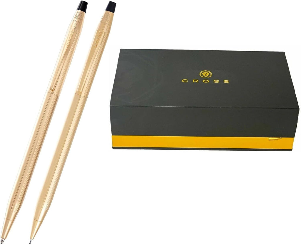 Cross Classic Century Ballpoint Pen and 0.7MM Mechanical Pencil Set, 23KT Gold Plated, Medium Point, Refillable, in corporate gift box