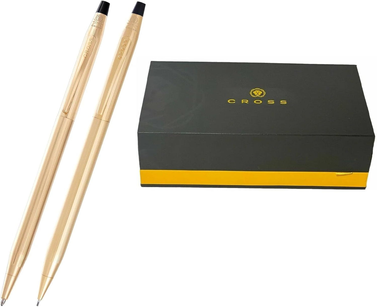 Cross Classic Century Ballpoint Pen and 0.7MM Mechanical Pencil Set, 23KT Gold Plated, Medium Point, Refillable, in corporate gift box