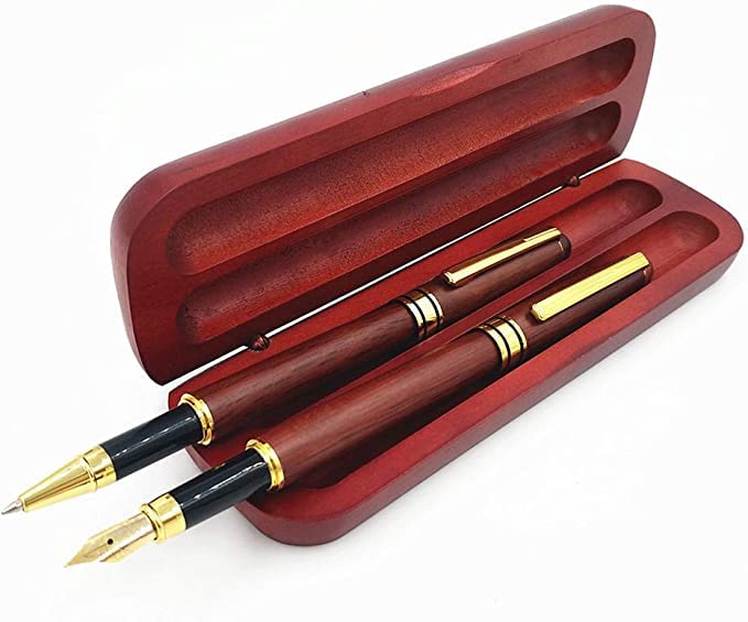 Fancy Minimalist Wooden Pens - Gentlemen Nice Pens Handcrafted Unique Business Pens for Men, Cool Old Fashioned Pen and Case Set Gift for Journal Writing (Single Display)
