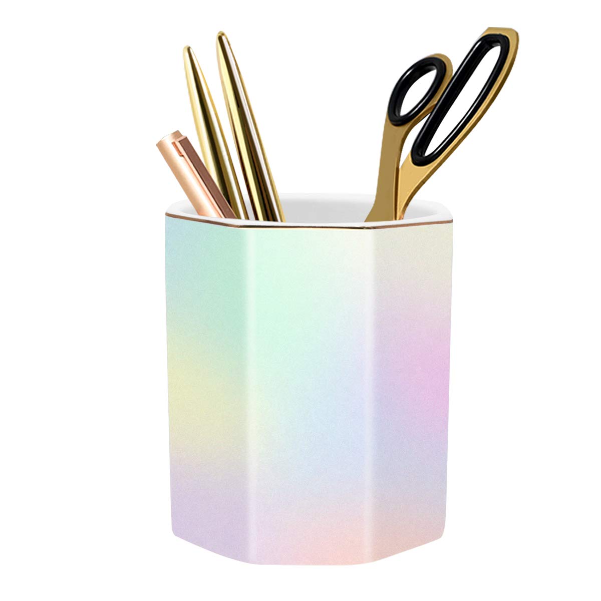 Pencil Holder, Pencil Cup for Desk, Makeup Brush Holder Cup, Cute Pencil Stand Marble Decorative for Kids Durable Ceramic Desk Organizer for Office, Classroom, Home, Antique Green Marble