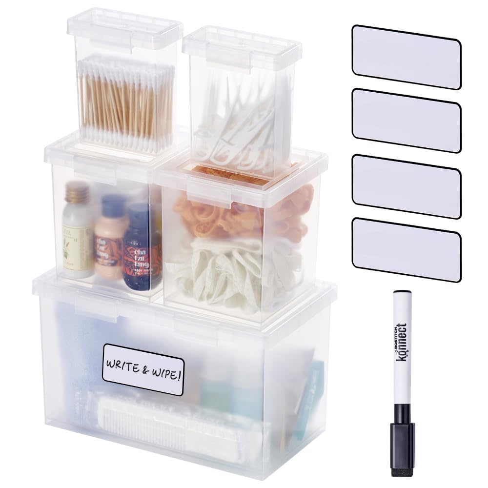 Bostitch Konnect Storage Containers with Lids, Office Organizer, Clear Plastic Box, Desk and Home Organizer, Labels, 4 Qt, 2 Pack