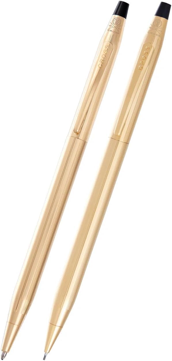 Cross Classic Century Ballpoint Pen and 0.7MM Mechanical Pencil Set, 23KT Gold Plated, Medium Point, Refillable, in corporate gift box