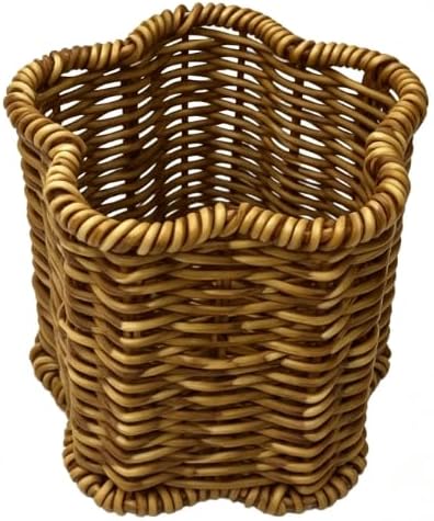 Rattan Woven Pencil Holder, Dark Brown Desk Cup, 4.2×3.2×3.2in