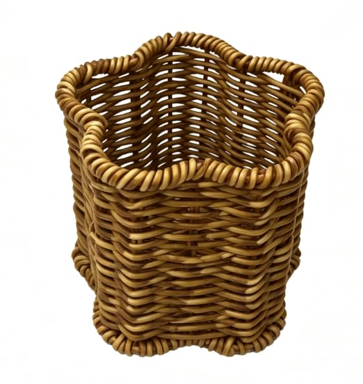 Rattan Woven Pencil Holder, Dark Brown Desk Cup, 4.2×3.2×3.2in