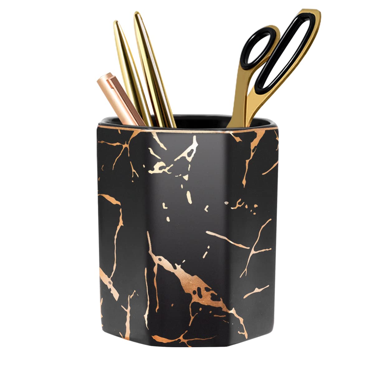 Pencil Holder, Pencil Cup for Desk, Makeup Brush Holder Cup, Cute Pencil Stand Marble Decorative for Kids Durable Ceramic Desk Organizer for Office, Classroom, Home, Antique Green Marble