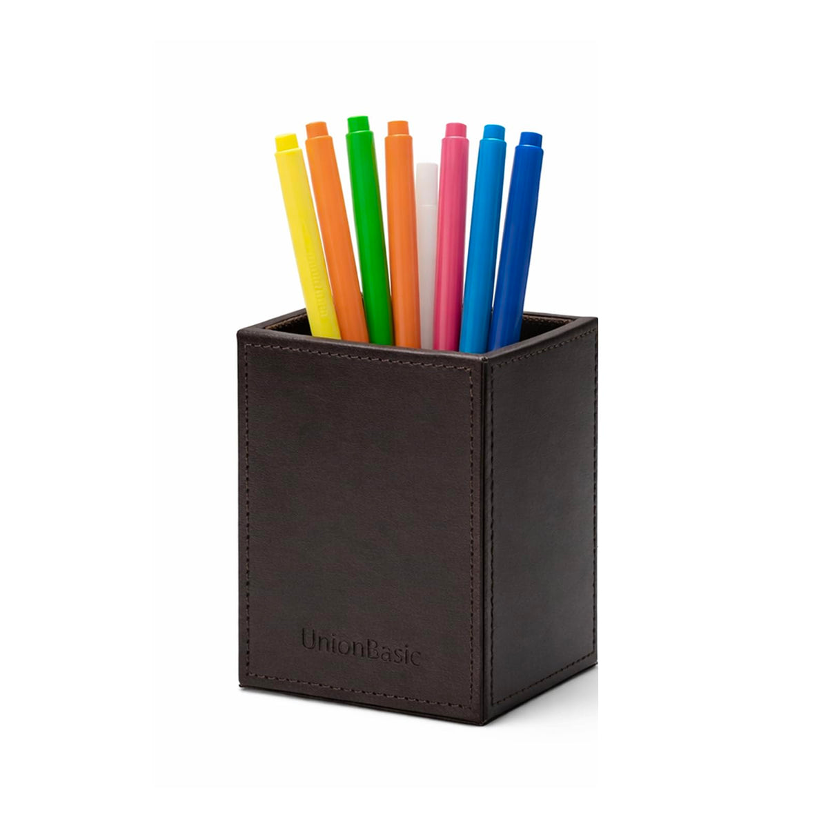 UnionBasic Square Pen Holder, Leather Pencil Cup, Desktop Caddy Stationery Organizer, White
