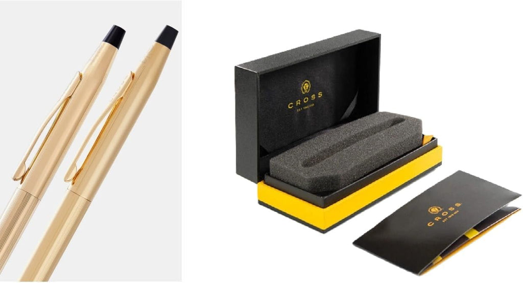 Cross Classic Century Ballpoint Pen and 0.7MM Mechanical Pencil Set, 23KT Gold Plated, Medium Point, Refillable, in corporate gift box