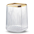 Acrylic Pen Holder, Cute Clear Gold Desk Organizer for Pencils, Makeup Brushes Toothbrushes with Striped Design for Vanity Bathroom Storage Cup