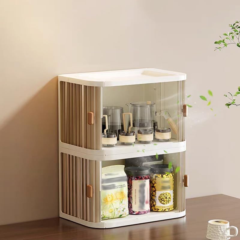 Desktop Storage Box Foldable and Assembly Free Sliding Door Design Ideal for Cosmetics Organization Office Desk Storage and Kitchen Storage
