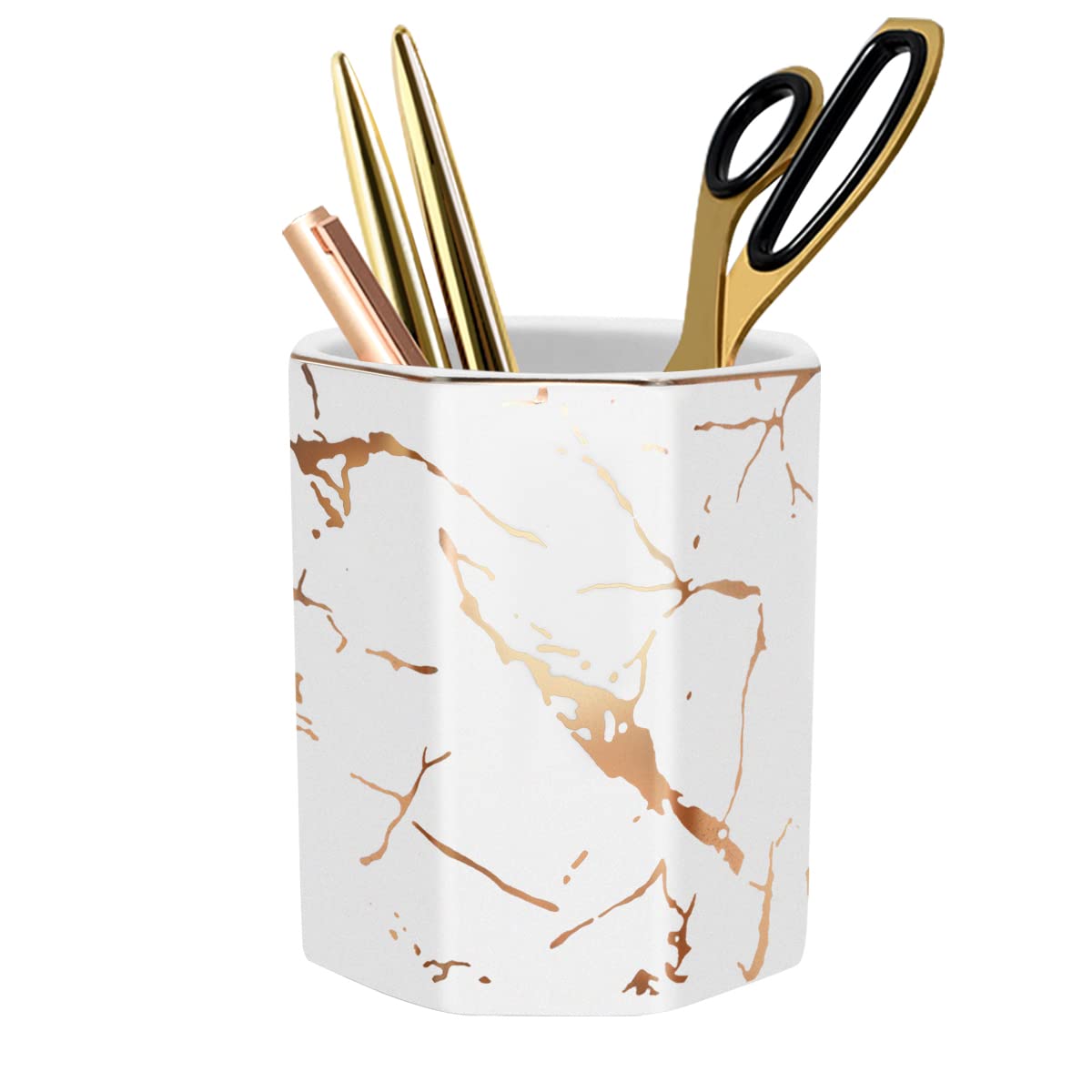 Pencil Holder, Pencil Cup for Desk, Makeup Brush Holder Cup, Cute Pencil Stand Marble Decorative for Kids Durable Ceramic Desk Organizer for Office, Classroom, Home, Antique Green Marble