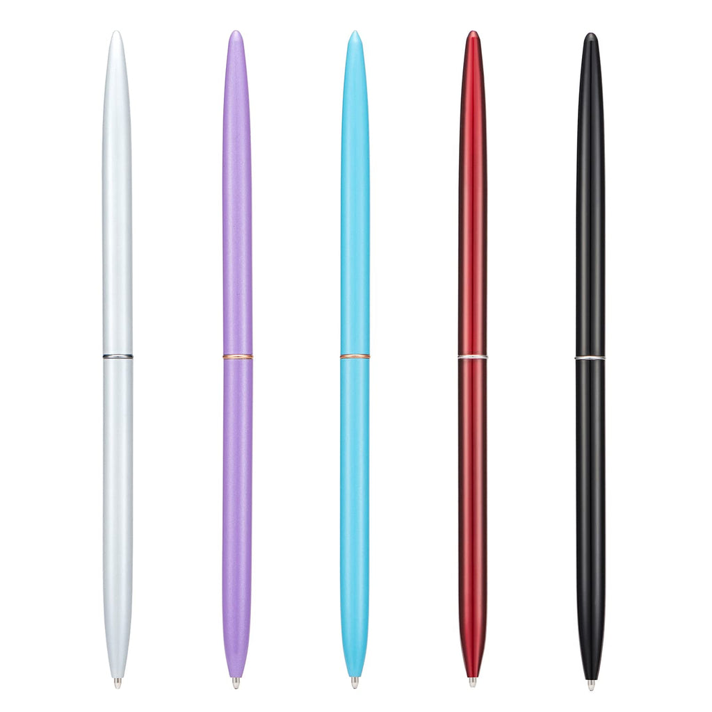 5 Pieces Ballpoint Pen Set, Black Ink Slim Lightweight Smooth Writing Metal Pen, for Business Office Teacher Student Wedding Guest (Silver)