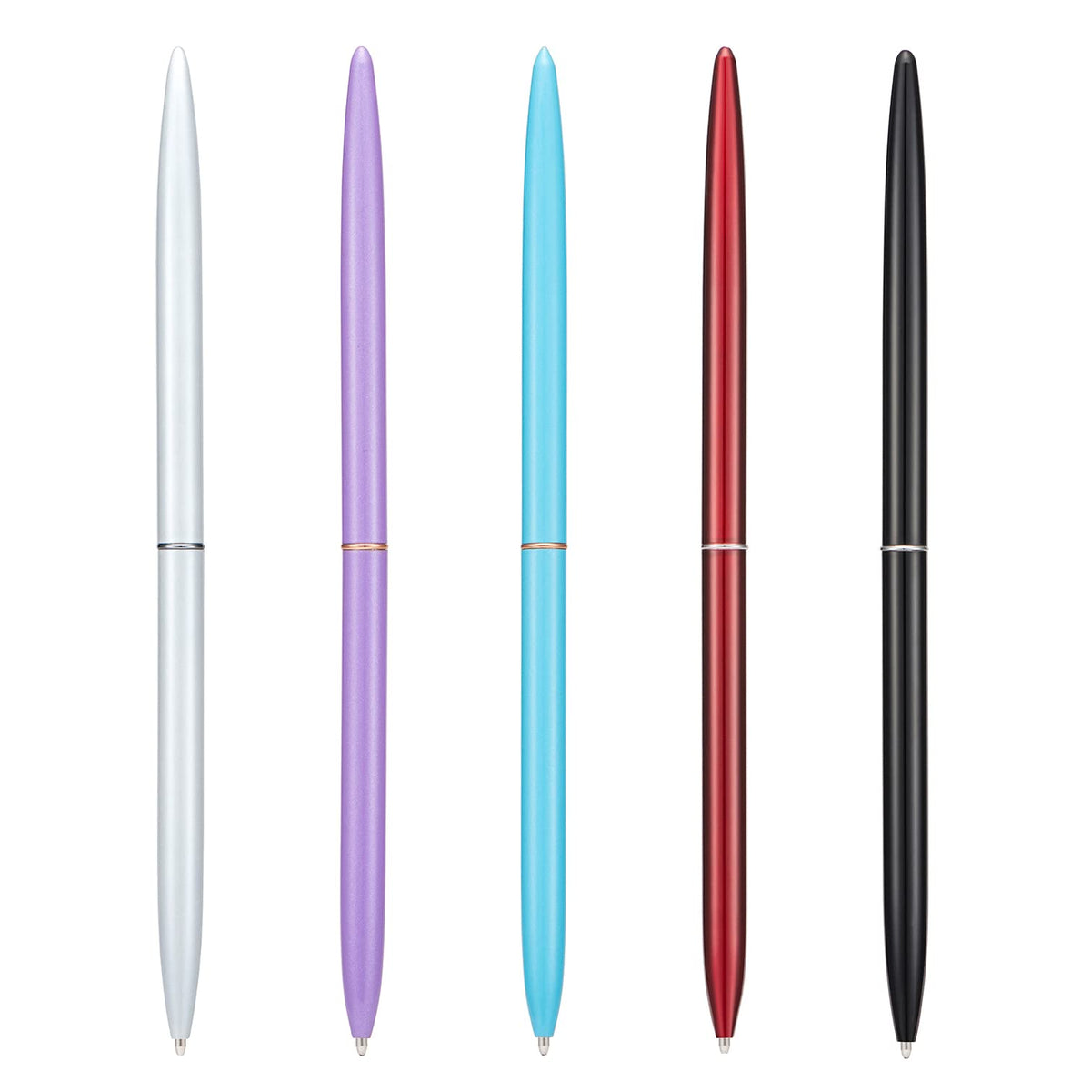 5 Pieces Ballpoint Pen Set, Black Ink Slim Lightweight Smooth Writing Metal Pen, for Business Office Teacher Student Wedding Guest (Silver)