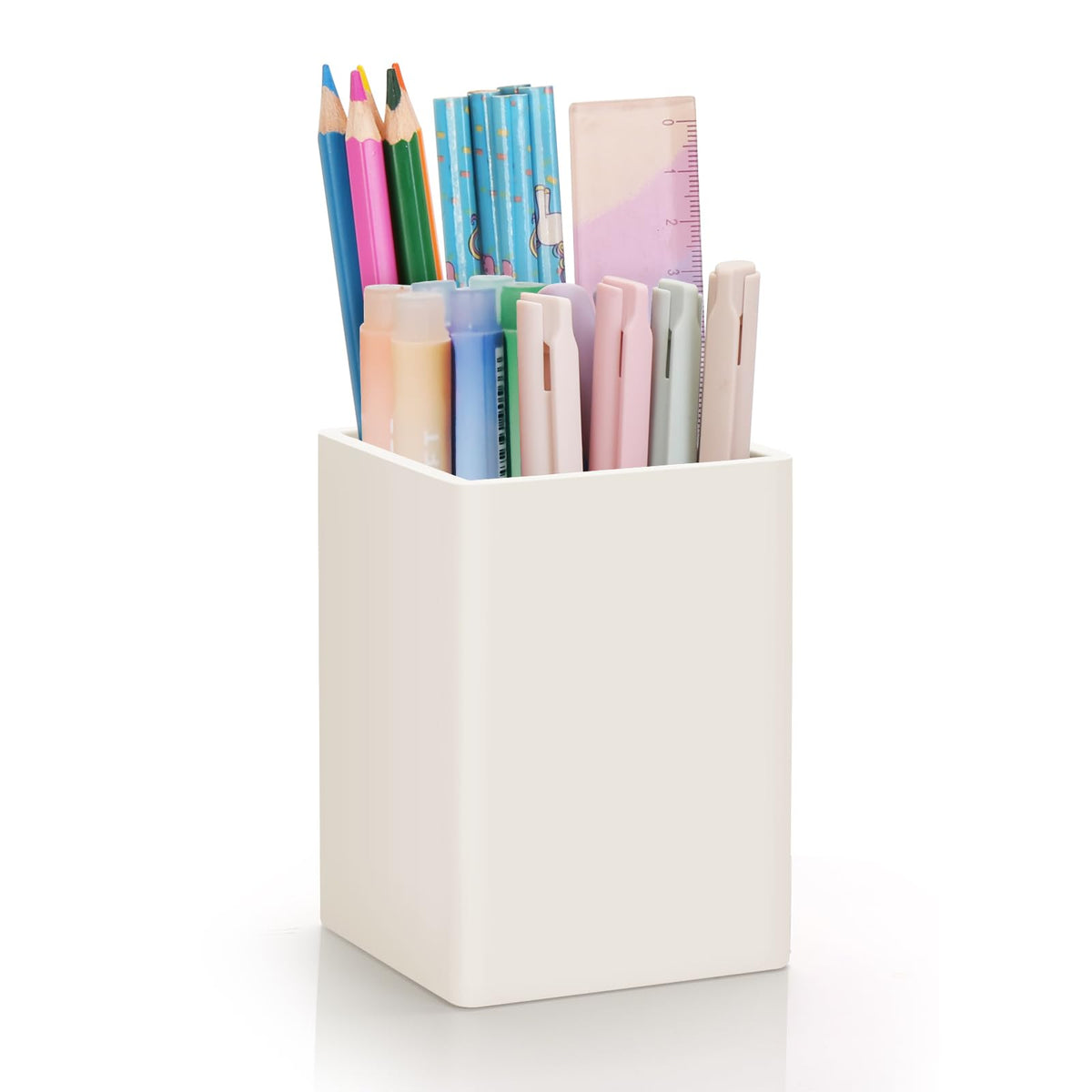 Pen Holder for Desk,Nordic Elegance Square Silicone Pencil Holder Soft Minimalist Desk Pen Cup Stand Waterproof Multifunctional Office Supplies for Home,Kids and School(Black)