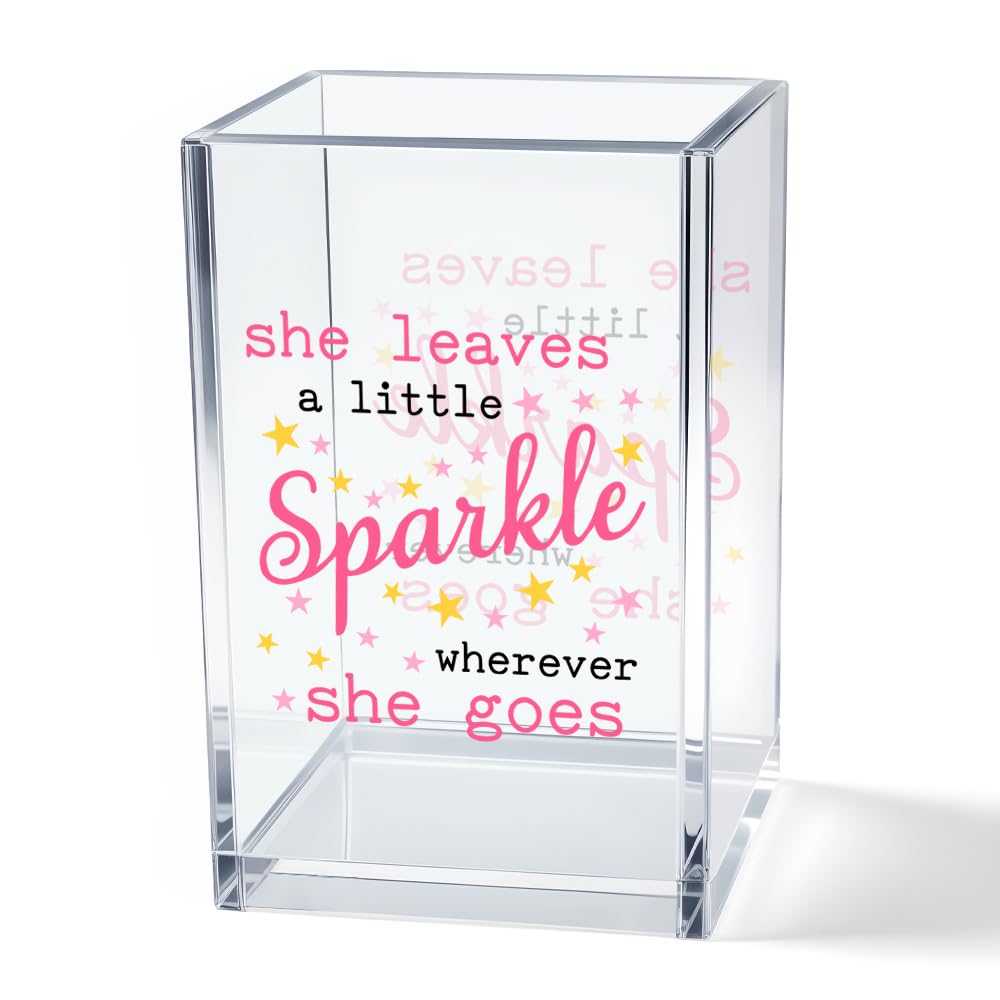 God is Within Her She Will Not Fall Psalm 46:5 Acrylic Cosmetic Pencil Pen Holder Cup, Pink Preppy Bow Desk Organizer for Home Office Decor, Christian Faith Gifts for Women Girls Coworkers Lady