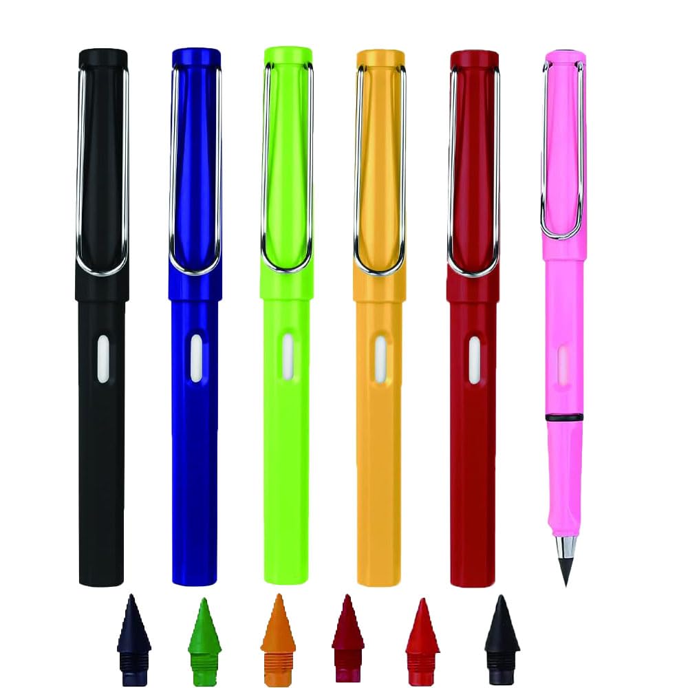 12 Sets Everlasting Pencil, Infinity Pen, NO-Sharpening Pencils for Writing Drawing Students Sustainable for Home Office School Supplies (12 Pens + 12 Erasers + 12 Replaceable Nibs)