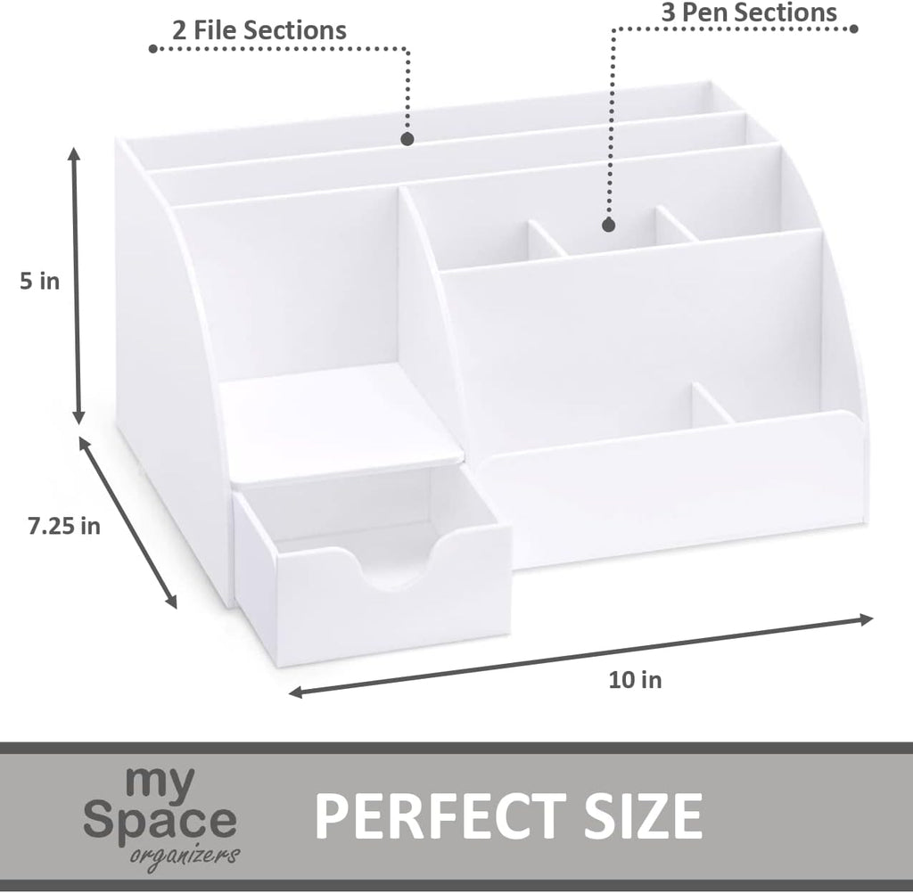 White Desktop Organizer - 9 Compartment Office Desk Accessories Organizer - Pen Holder