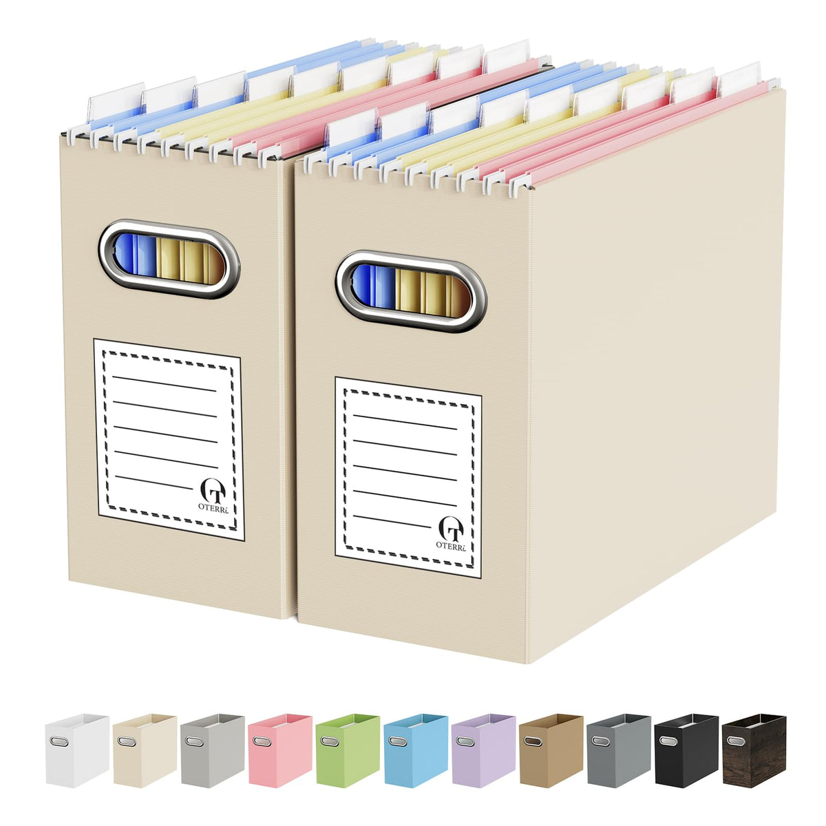 Oterri Portable Collapsible Cardboard File Box with Handle for Letter-Size