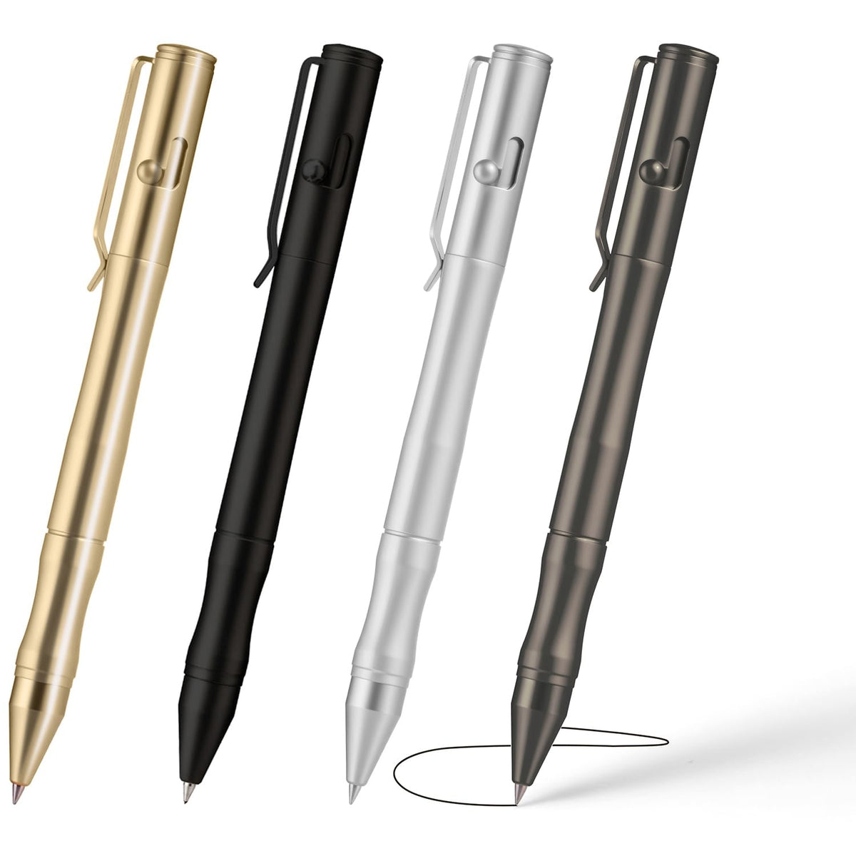 Origin-Joy Brass Bolt Action Pen Set, Heavy Duty EDC Copper Metal Tactile Turn Pen With Gel Ink Refills (Nickel White & Gold)