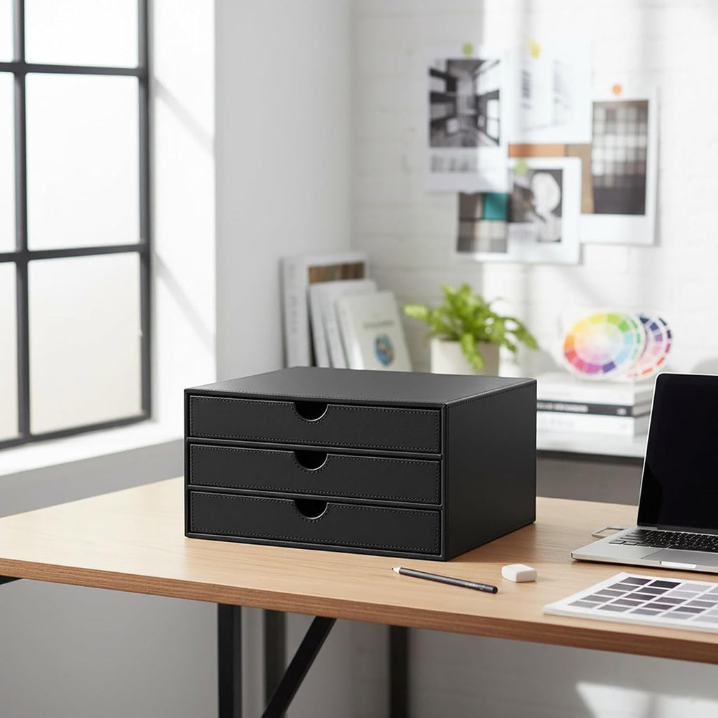 UnionBasic Document Organizer, 3-Drawer File Cabinet Document Storage Box, Office Desktop Filing Organizer, Black