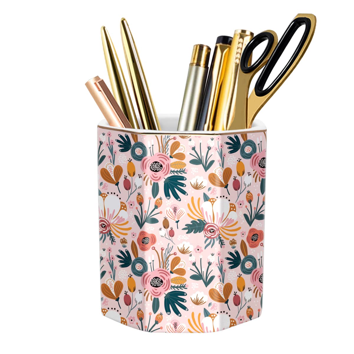 Pencil Holder, Pencil Cup for Desk, Makeup Brush Holder Cup, Cute Pencil Stand Marble Decorative for Kids Durable Ceramic Desk Organizer for Office, Classroom, Home, Antique Green Marble