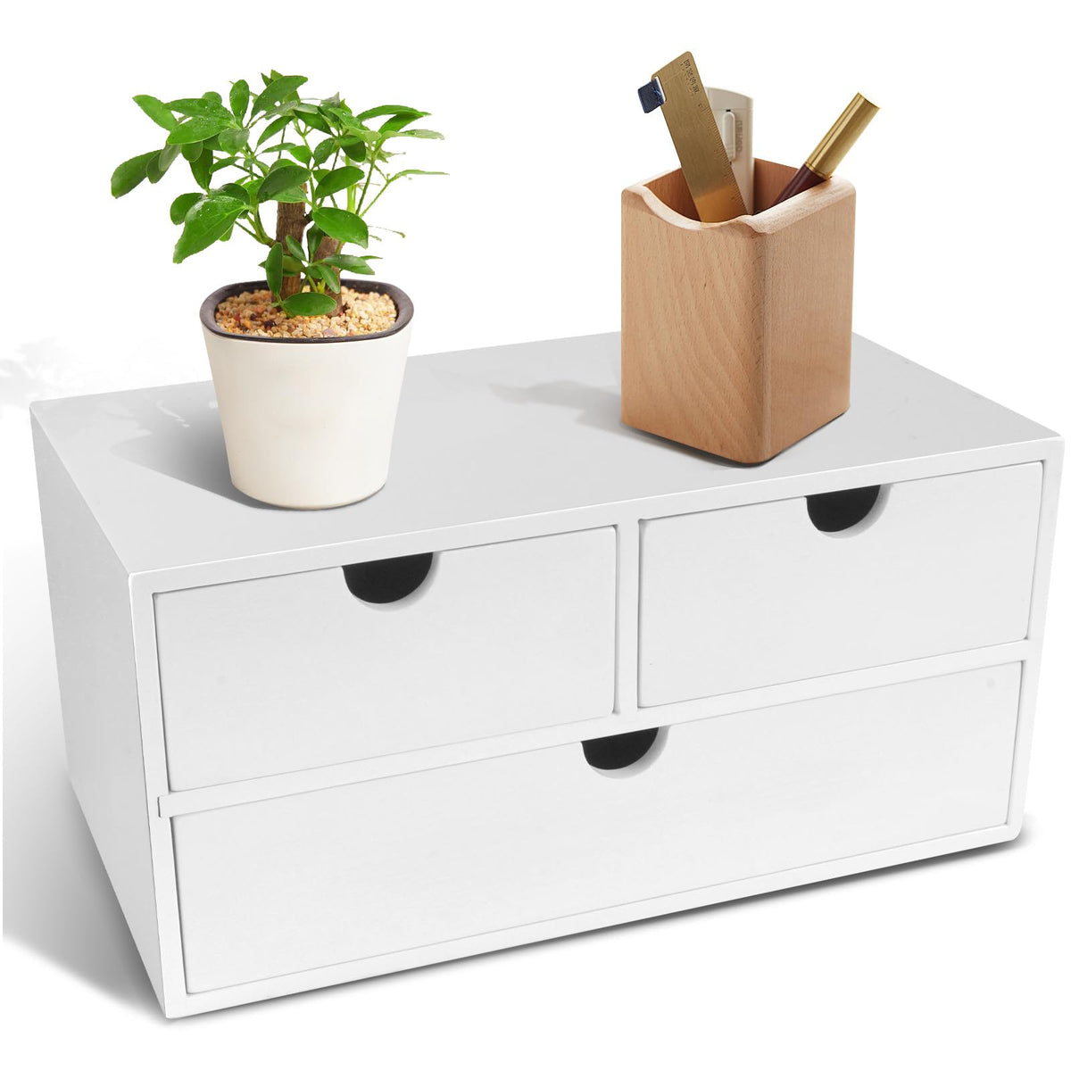 Charmewooden Bamboo Desk Organizer With Drawers Countertop Drawers Counter Storage Box Corner Desk Organizer for Home Office No Assembly Required