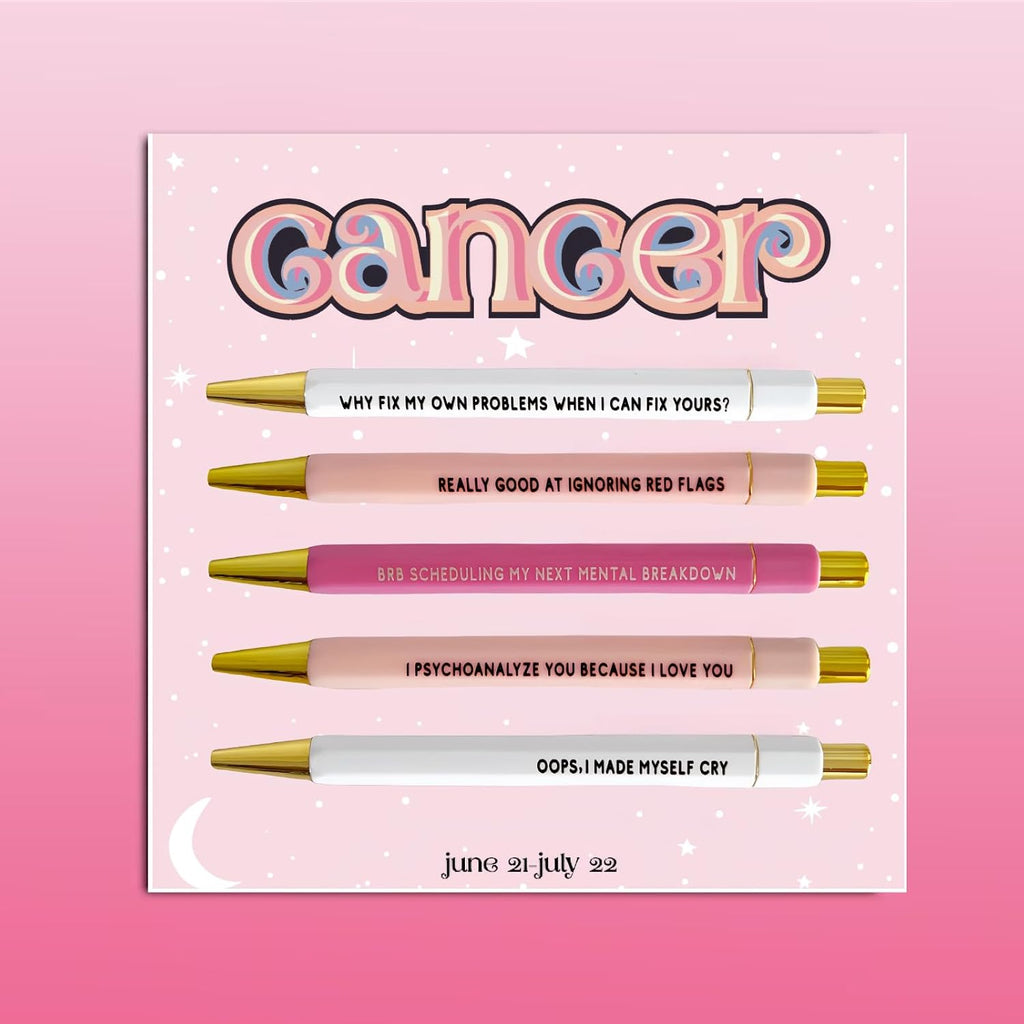 Jxueych 5pcs Cancer Pen Set - Funny Personalized Pens with Inspirational Quotes - Ideal Gift for Friends and Family - Black Ink, Medium Nib 1.0mm