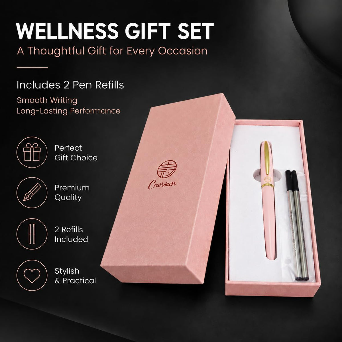 Luxury Gold Rollerball Pen, 24K Electroplated Exquisite Pen Body, Minimalist Fashion Style Gel Ink Pen, Portable Business Writing Pen Ideal for Office School Holiday Gifts (Pink)
