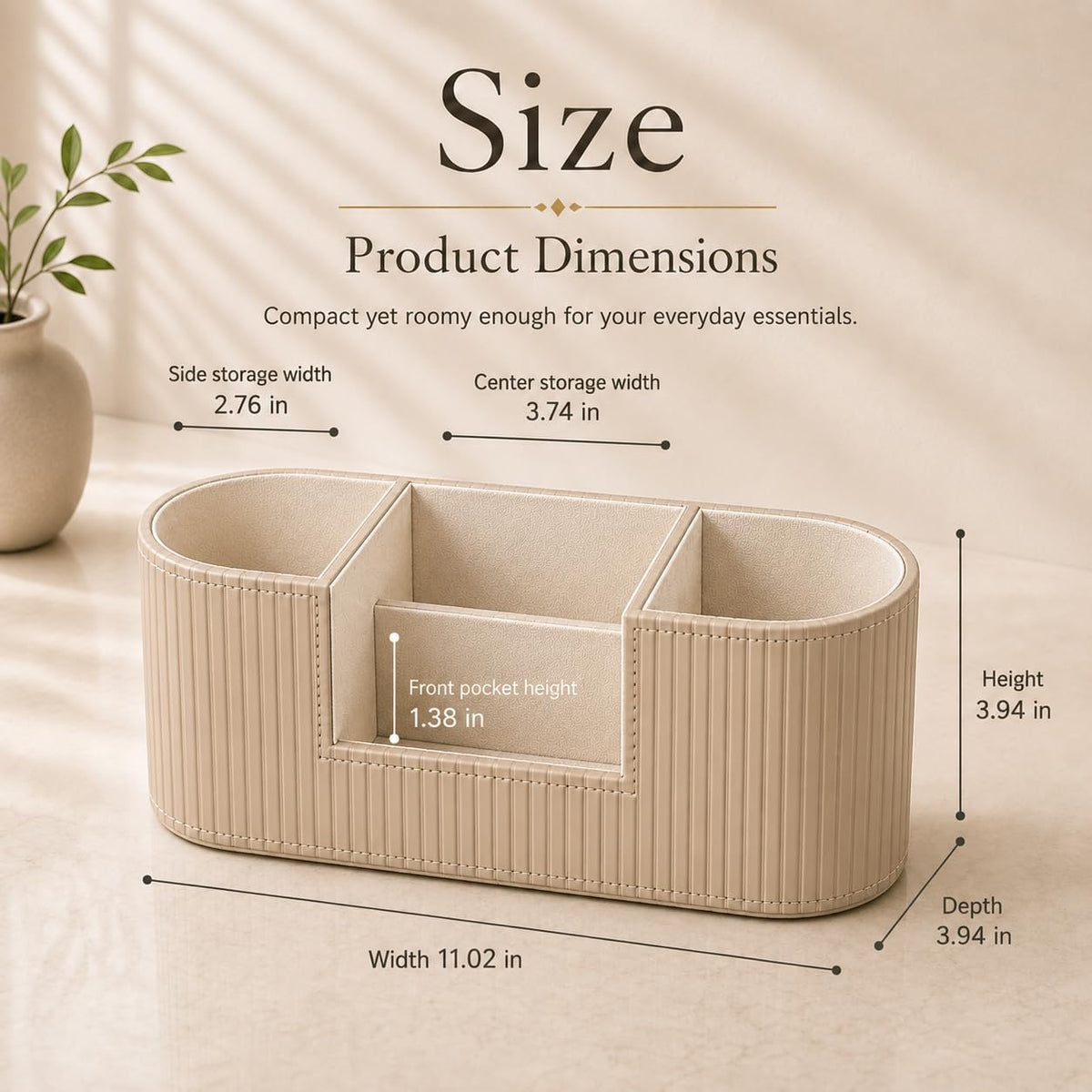 KINGFOM Aesthetic Desk Organizer for Women, Luxury Faux Leather Desk Accessories with 4 Compartments, Minimalist Vanity Organizer for Makeup Brushes, Beige Office Decor for Home, Bedroom & Workspace