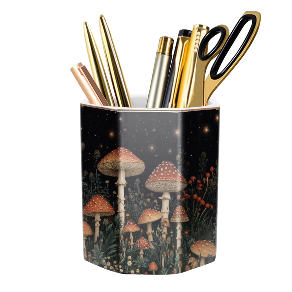 Pencil Holder, Pencil Cup for Desk, Makeup Brush Holder Cup, Cute Pencil Stand Marble Decorative for Kids Durable Ceramic Desk Organizer for Office, Classroom, Home, Antique Green Marble