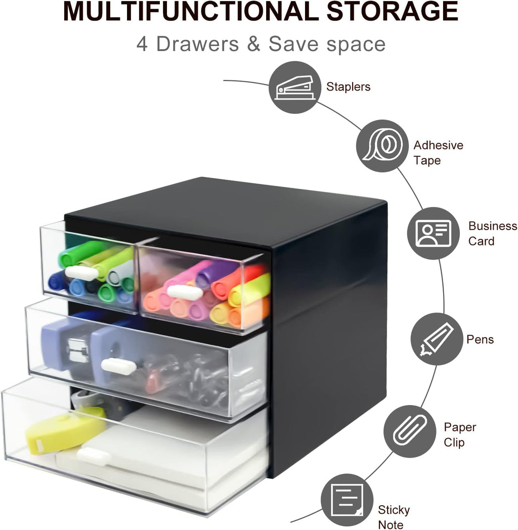 Desk Organizer with Drawer, Desk Storage Box (4 drawer, Black)