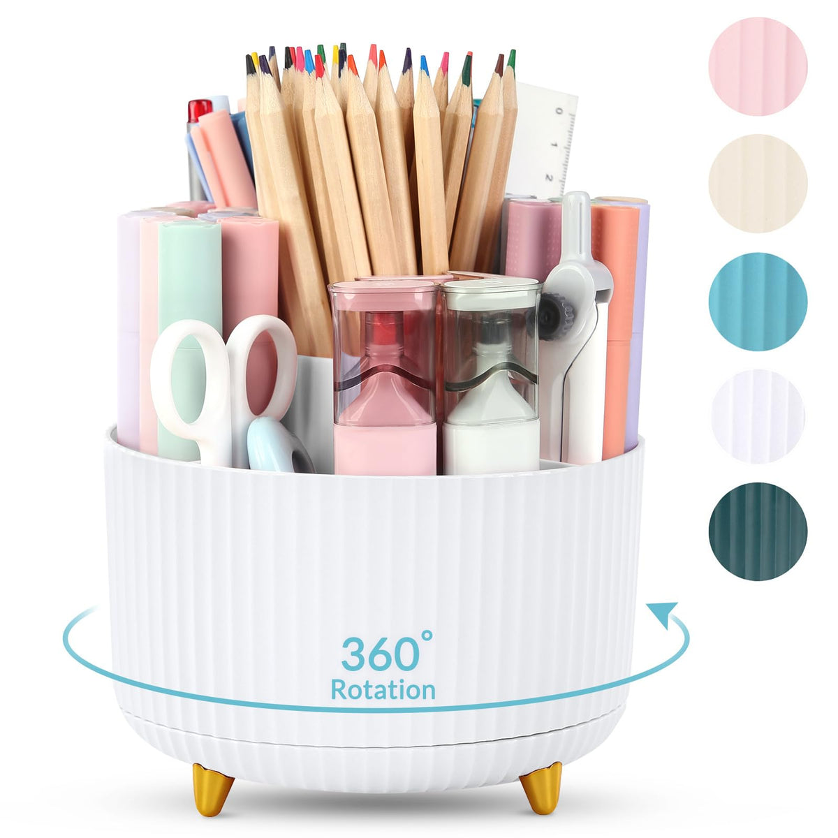 SKYDUE 360 Degree Rotating Desk Organizer, Dual-Purpose Pencil Pen Holder for Desktop, Desk Pen Organizer with 5 Slots, Office Supplies, Pencil Cup for Office, School, Home